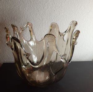 GORGEOUS NEW White Cristal Murano Italy 8" Smokey Gray Freeform Vase.